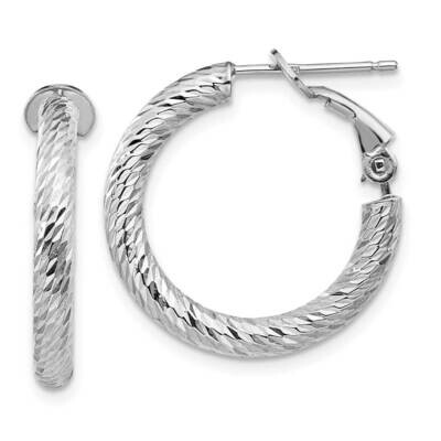 3x15mm White Gold Diamond-Cut Round Omega Back Hoop Earrings 14k Gold PRE938W, MPN: PRE938W, 191101…