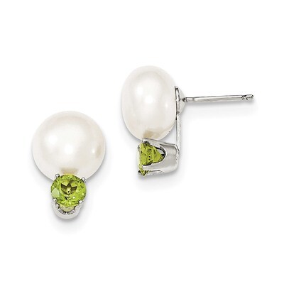10-11mm Freshwater Cultured Button Pearl with Peridot Earrings Sterling Silver QE12797, MPN: QE1279…
