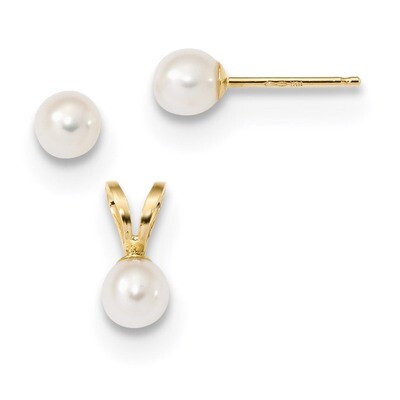 Children&#39;s 4-5mm White Fresh WaterC Pearl Pendant and Earring Set 14k Gold XF631SET, MPN: XF631SET,…