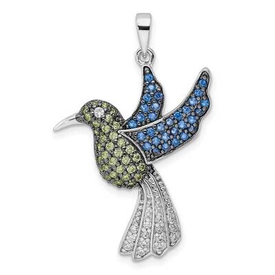 Black White Rh-Plated Multicolor CZ Diamond Hummingbird Pendant Sterling Silver QC11053, MPN: QC110…