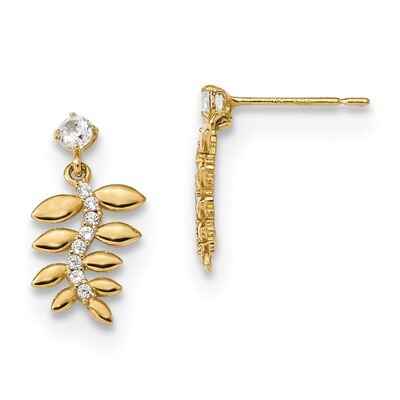 Madi K Kids CZ Diamond Fern Leaves Dangle Post Earrings 14k Gold GK937, MPN: GK937, 883957942285