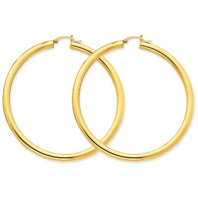 4mm Lightweight Round Hoop Earrings 14k Gold Polished T955L, MPN: T955L, 883957288215