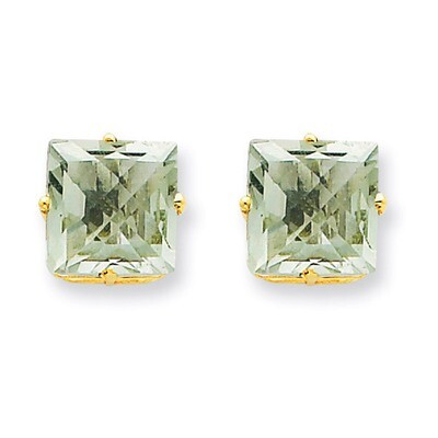 8mm Square Green Quartz Earrings 14k Gold XE64AG, MPN: XE64AG, 883957094694