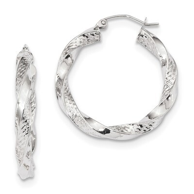 Polished &amp; Textured Twist Hoop Earrings 10k White Gold 10TC403W, MPN: 10TC403W, 191101344381