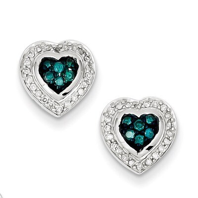 Blue Diamond Small Heart Post Earrings Sterling Silver QE10715, MPN: QE10715, 883957025933