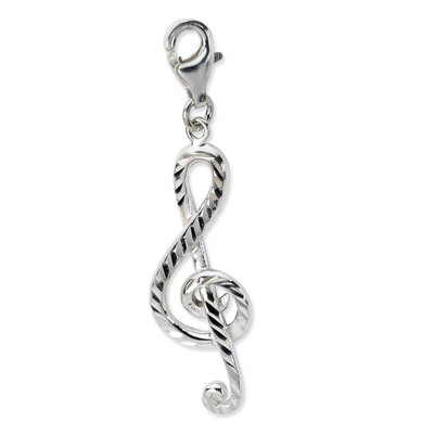 Diamond-cut Treble Clef Charm Sterling Silver QCC670 by Amore La Vita, MPN: QCC670, 886774074498