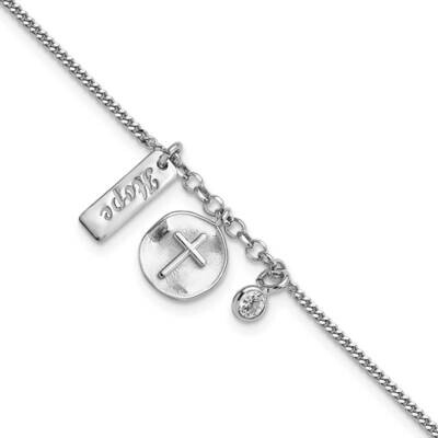 Satin Cross Hope CZ Diamond with .5 Inch Extender Bracelet Sterling Silver Rhodium-Plated QG6207-7,…