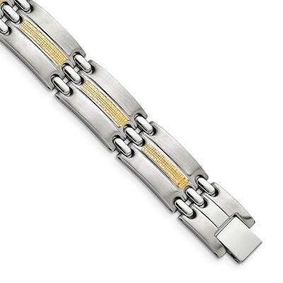 14K Accent Brushed and Polished 8.5 Inch Link Bracelet Stainless Steel SRB2661-8.5, MPN: SRB2661-8.…