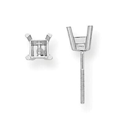Princess 4-Prong with Threaded .12ct. Post Earring Setting 18k White Gold 8W366, MPN: 8W366,
