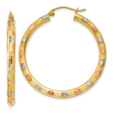 White Rose Textured Hoop Earrings 14k Gold &amp; Rhodium TF619, MPN: TF619, 191101458767