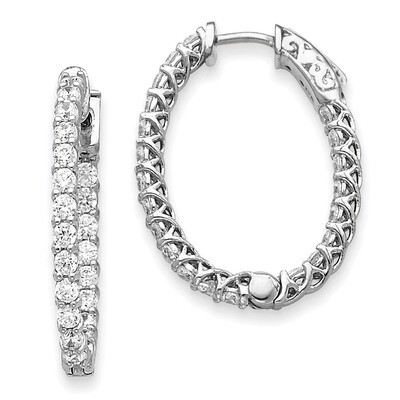 Diamond Oval Hoop with Safety Clasp Earrings 14k White Gold XE2025WAA, MPN: XE2025WAA, 191101536502