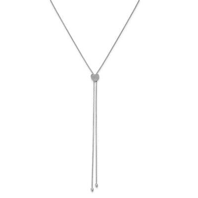 Sterling Silver CZ Diamond Heart 26 Inch Lariat Necklace Adjustable QG5643-26, MPN: QG5643-26, 8839…