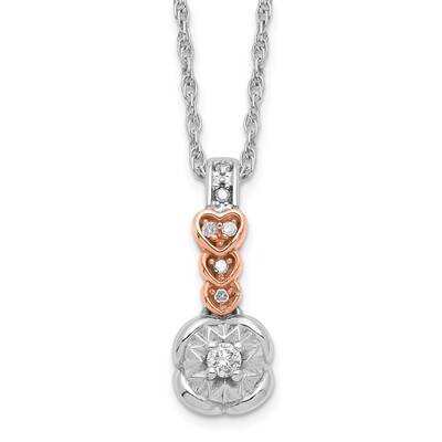 Sterling Silver and Rose Tone Polished Diamond Hearts Necklace PXD2818-SSABS22