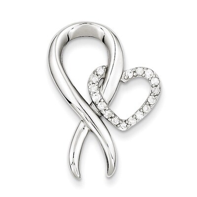 Heart &amp; Breast Cancer Ribbon Pendant Sterling Silver Diamond QP2784, MPN: QP2784, 883957507309