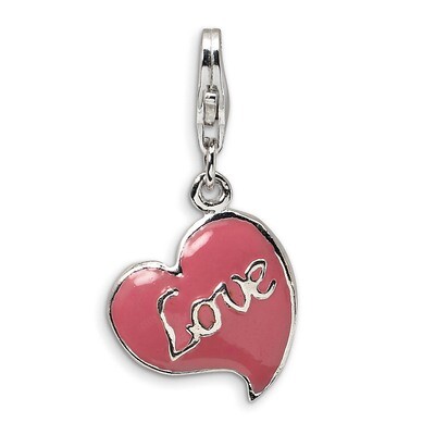 3-D Pink Enameled Heart Charm Sterling Silver QCC117 by Amore La Vita, MPN: QCC117, 883957330747