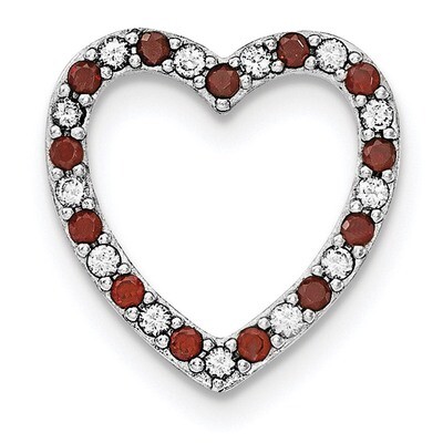 Garnet &amp; CZ Diamond Heart Pendant Sterling Silver Rhodium-plated QP4534GA, MPN: QP4534GA,