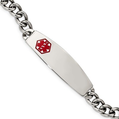 Red Enamel 8.5 Inch Medical Bracelet Stainless Steel Polished SRB556-8.5 by Chisel, MPN: SRB556-8.5…