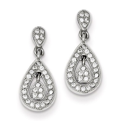 Pave Double Pear Dangle Post Earrings Sterling Silver Diamond QE9288, MPN: QE9288, 883957537122