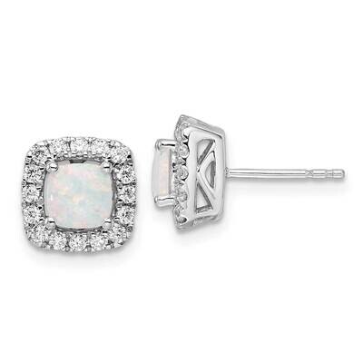 Opal Halo Post Earrings 14k White Gold Lab Grown Diamond EM9037-COP-038-WLG, MPN: EM9037-COP-038-WL…