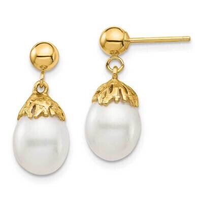 7-8mm White Rice Freshwater Cultured Pearl Dangle Post Earrings 14k Gold XF693E, MPN: XF693E, 88395…