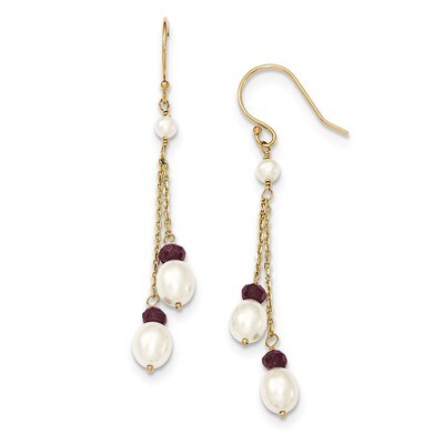 Fresh Water Cultured Pearl and Garnet Double Chain Drop Earrings 14k Gold XF448E, MPN: XF448E, 8839…