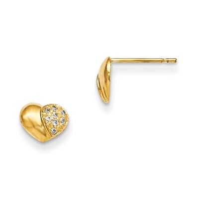 CZ Children&#39;S Heart Post Earrings 14k Gold GK741, MPN: GK741, 191101460081