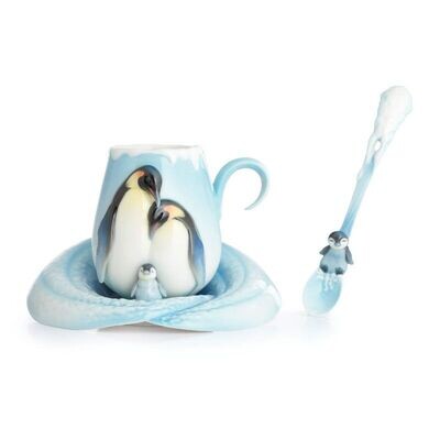 Franz Porcelain Playful Penguins Cup Saucer Spoon Set FZ02118, MPN: FZ02118,