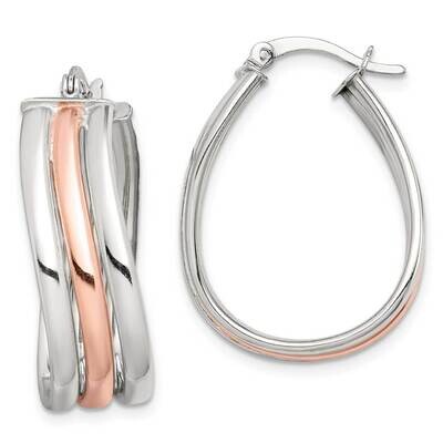 Rose Tone Polished Hoop Earrings Sterling Silver QE14113, MPN: QE14113, 886774087122