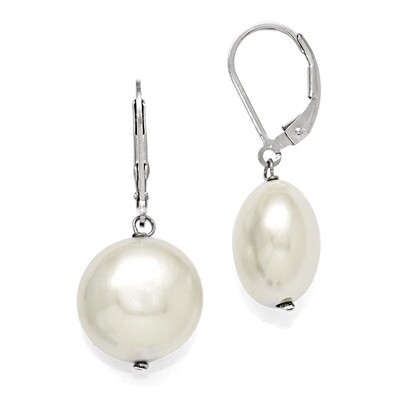 14-15Mm Coin White Shell Bead Leverback Earrings Sterling Silver QMJEC14W, MPN: QMJEC14W, 886774293…