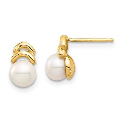 5-6mm White Button Freshwater Cultured Pearl Post Dangle Earrings 14k Gold SE2949 by Madi K, MPN: S…