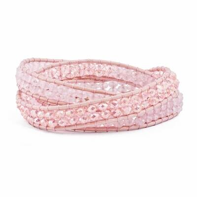 Pink Leather Rose Quartz Beaded Multi Wrap Button Bracelet Brass BF2092, MPN: BF2092, 886774245171