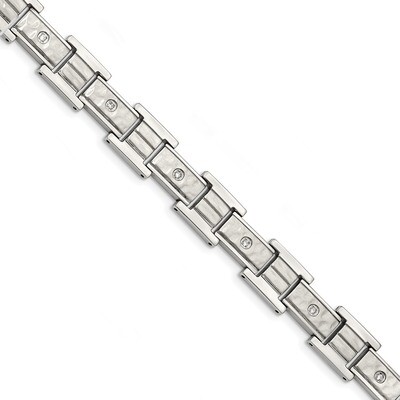Polished and Hammered with Diamond CZ 8.5 in Bracelet Stainless Steel Brushed SRB1821-8.5 by Chisel…