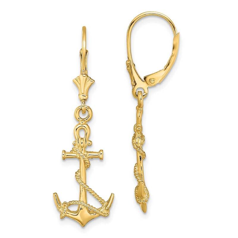 Anchor with Shackle Entwined Rope Leverback Earrings 14k Gold 3-D TF1834, MPN: TF1834, 637218177462