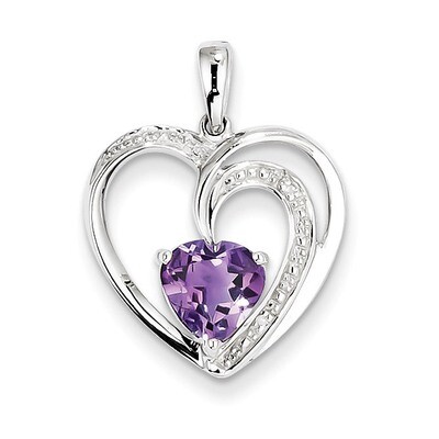 Amethyst Heart Pendant Sterling Silver Rhodium-plated Diamond QP3184AM, MPN: QP3184AM, 883957497372