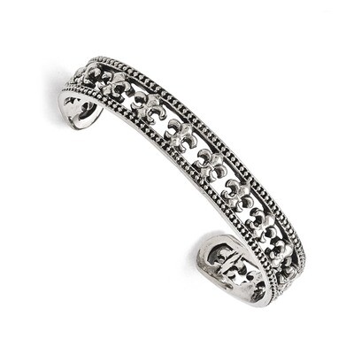Polished Fleur de Lis Antiqued Bangle - Stainless Steel SRB1573 by Chisel, MPN: SRB1573, 1911010161…
