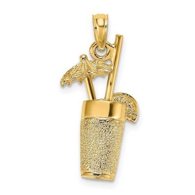 Cocktail Drink Charm 14k Gold 3-D Textured K7304, MPN: K7304, 637218104741