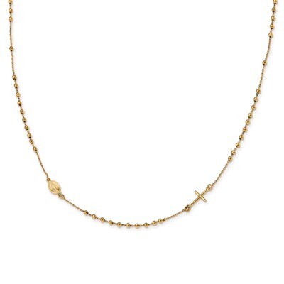 16 Inch Cross Rosary Necklace 14k Gold Polished SF2504-16, MPN: SF2504-16, 191101981302