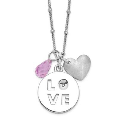 SS Polished and Brushed Cr Pk Sapphire and Diamond Love Necklace PXD2435/CRPKSA-SS