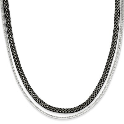 Black Rhodium 2 Strand Woven &amp; Box Link Necklace Sterling Silver QH5063-17