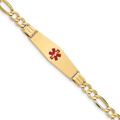 8 Inch Medical Soft Diamond Shape Red Enamel ID w Semi-Solid Figaro Bracelet 14k Gold XM577CC-8, MP…