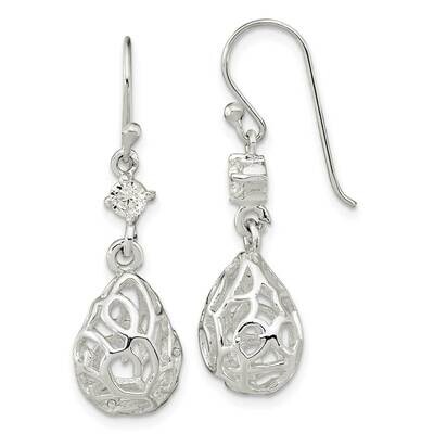 CZ Diamond Teardrop Dangle Shephard Hook Earrings Sterling Silver Polished QE15694, MPN: QE15694, 1…