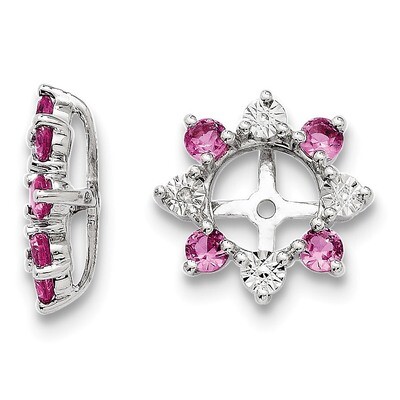 Diamond &amp; Created Pink Sapphire Earring Jacket Sterling Silver Rhodium QJ115OCT, MPN: QJ115OCT, 191…
