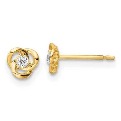 CZ Diamond Flower Post Earrings 14K Yellow Gold Polished YE2074, MPN: YE2074, 191101786532