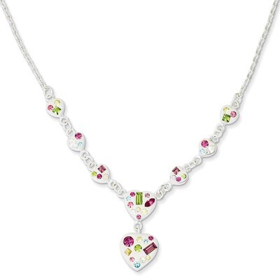 Sterling Silver Stellux Multi Crystal Heart with 2 IN Ext Necklace QG3458-18