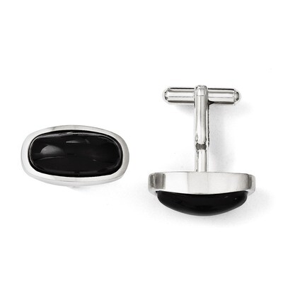 Black Agate Polished Cufflinks - Stainless Steel SRC227 by Chisel, MPN: SRC227, 886774621456