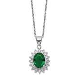 CZ Diamond &amp; Green Glass 18.25 Inch Necklace Sterling Silver Rhodium Plated QCM1410-18.25, MPN: QCM…