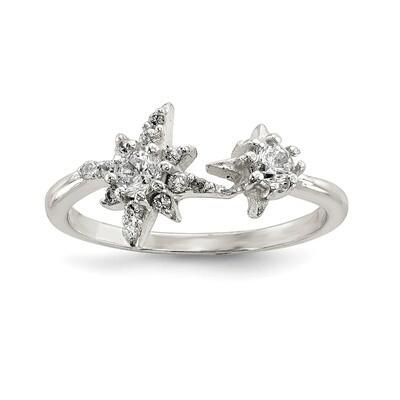 CZ Diamond Stars Ring Sterling Silver Polished QR6659, MPN: QR6659, 886774082707