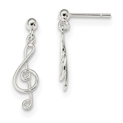 Treble Clef Post Dangle Earrings Sterling Silver Polished QE13546, MPN: QE13546, 191101234163