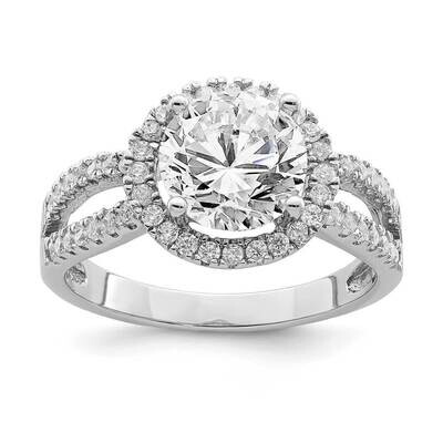 Halo 8mm Center CZ Diamond Ring Sterling Silver Rhodium-plated QR6948, MPN: QR6948, 883957950051