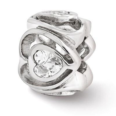 Clear Synthetic Diamond Heart Bead - Sterling Silver QRS3325, MPN: QRS3325, 886774964034